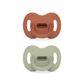 Color Essence SX PRO Silicone Baby Pacifier 2Pk, Made with 100% Soft Silicone, Baby Essentials Perfect for Breastfeeding Babies, Designed in Spain, 6-18 Mths, Orange/Green