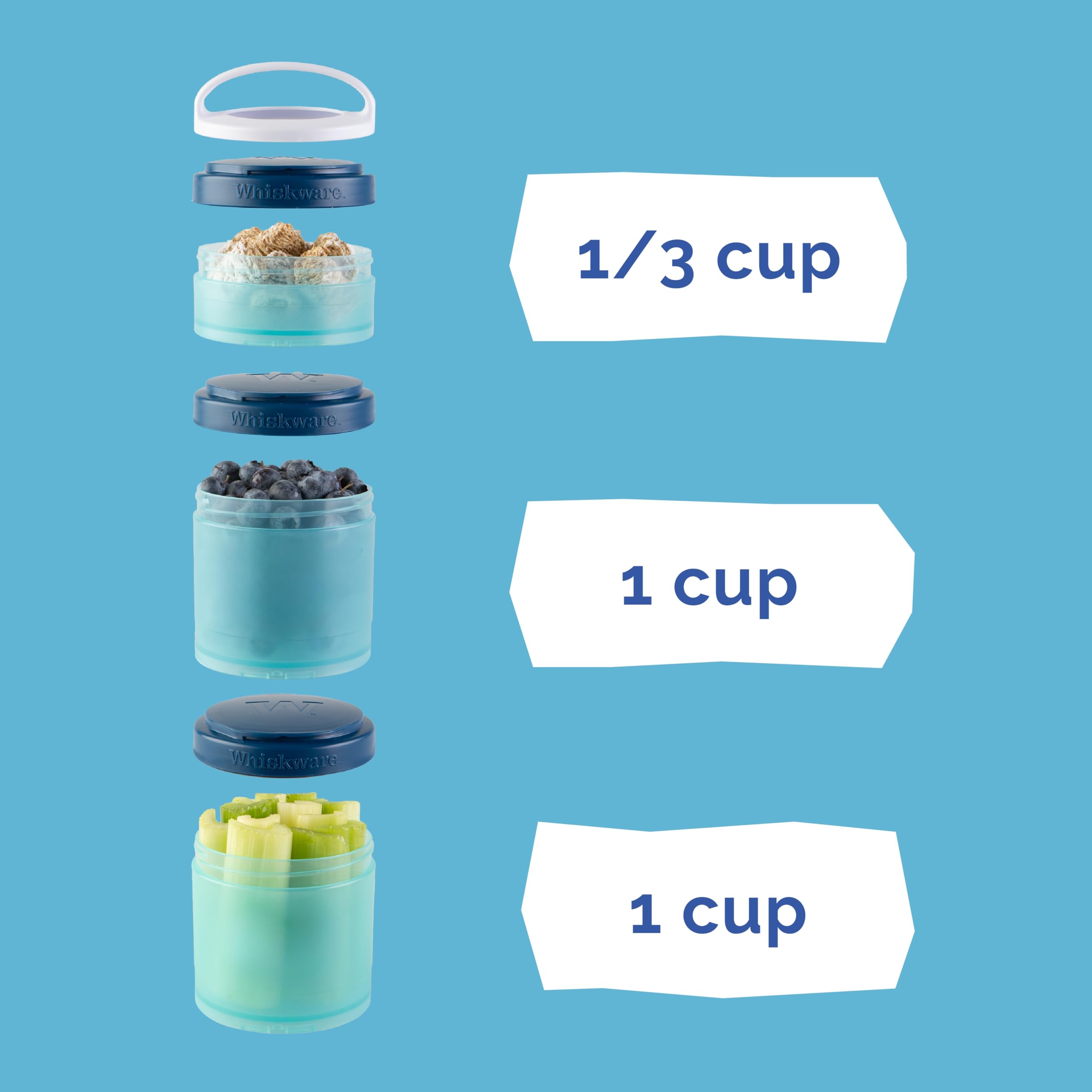 Whiskware Stackable Snack Containers for Kids and Toddlers, 3 Stackable Snack Cups for School or Travel, Sharks(Pack of 1)