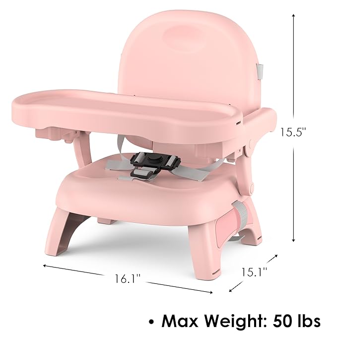 Bella’s Friends 3-in-1 Toddler Booster Seat for Dining Table and Kitchen Chair with Adjustable Tray and Safety Straps, Foldable&Portable Baby Seat for Travel, Feeding, and Floor Use, Pink