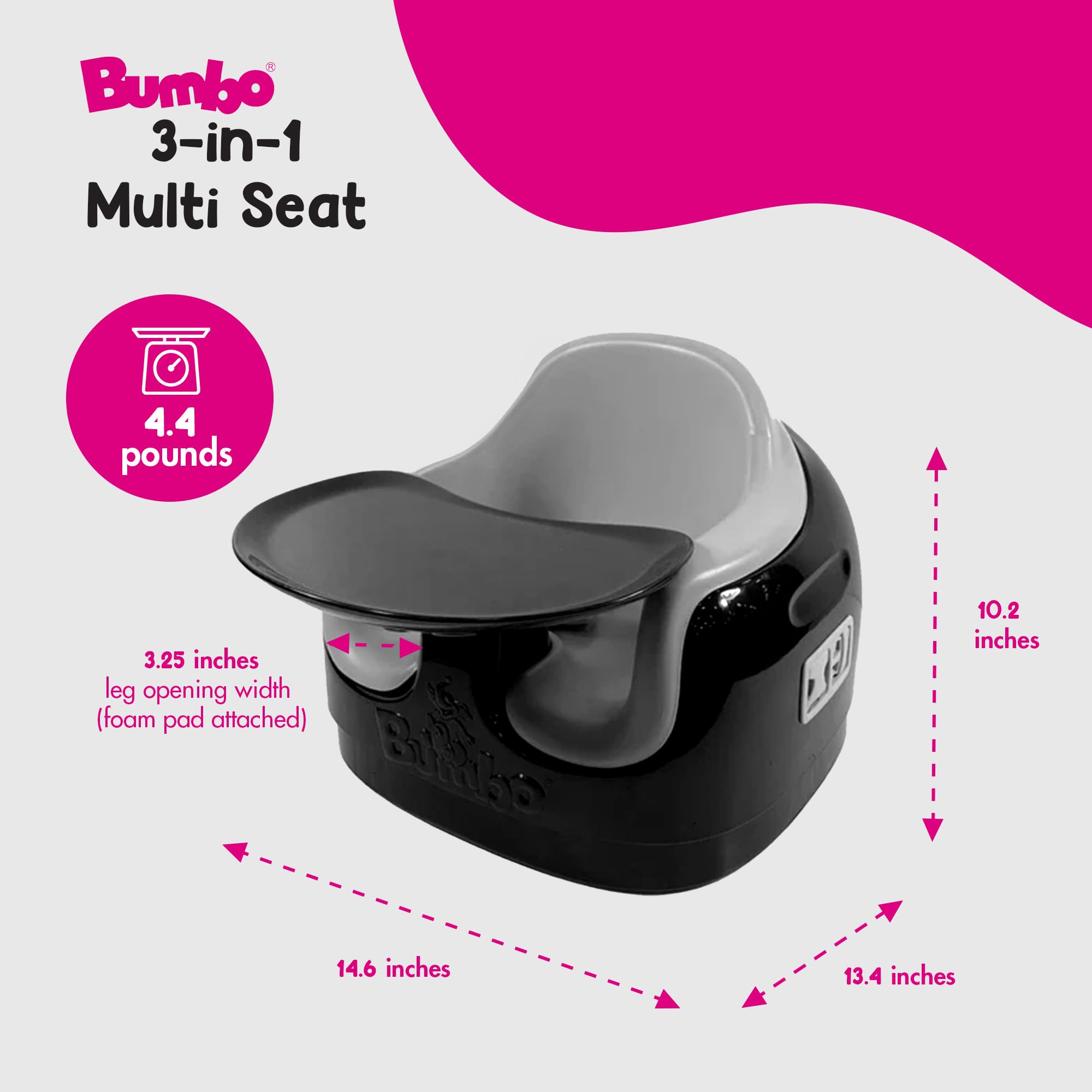 Bumbo 2 Pack 3-in-1 Multi-Seat for 6 to 36 Months, Travel Baby Feeding and Play Floor Seat, All-in-One Portable Booster with Tray & Toddler High Chair, Black/Monsoon