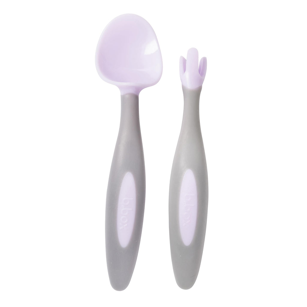 b.box Toddler Cutlery Set – Patented FLORK Flower Fork & Easy-Grip Spoon with Travel Case. BPA-Free, Dishwasher Safe. Designed by Occupational Therapists. Ages 9M+ (Boysenberry)
