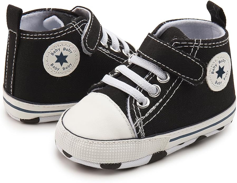 Meckior Baby Girls Boys Canvas Sneakers Soft Sole High-Top Ankle Infant First Walkers Crib Shoes