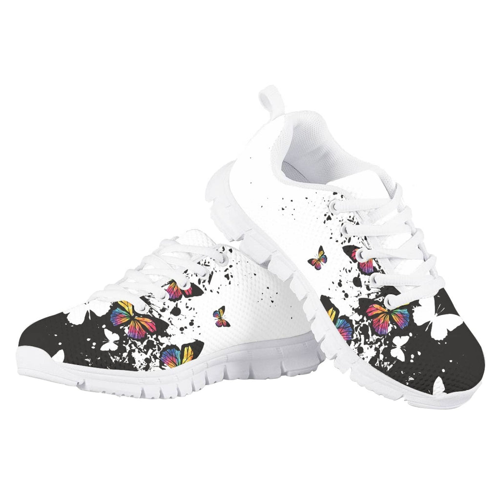 MARSVOVO First Shoes for Walking Boy Girl Lightweight Flexible Breathable Athletic Slip On Sneakers Comfortable Sport Learning to Walk Toddler Girl Sneakers White Black Butterfly Design Size 11 US