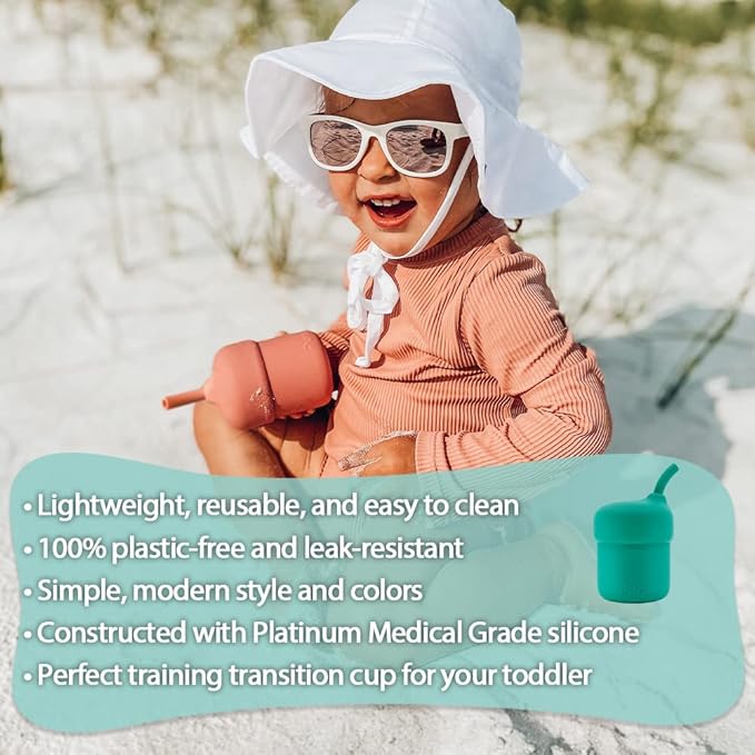 Pura my-my Silicone Straw Cup| Spill Proof, Reusable, Food Grade Silicone, Plastic-Free | For Kids, Toddlers, Babies & Infants - 2 Pack Mint & Slate