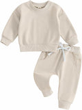 Fernvia Toddler Baby Girl Clothes 3 6 9 12 18 24 Months Fall Outfits Solid Long Sleeve Sweatshirt Tops + Pants Set