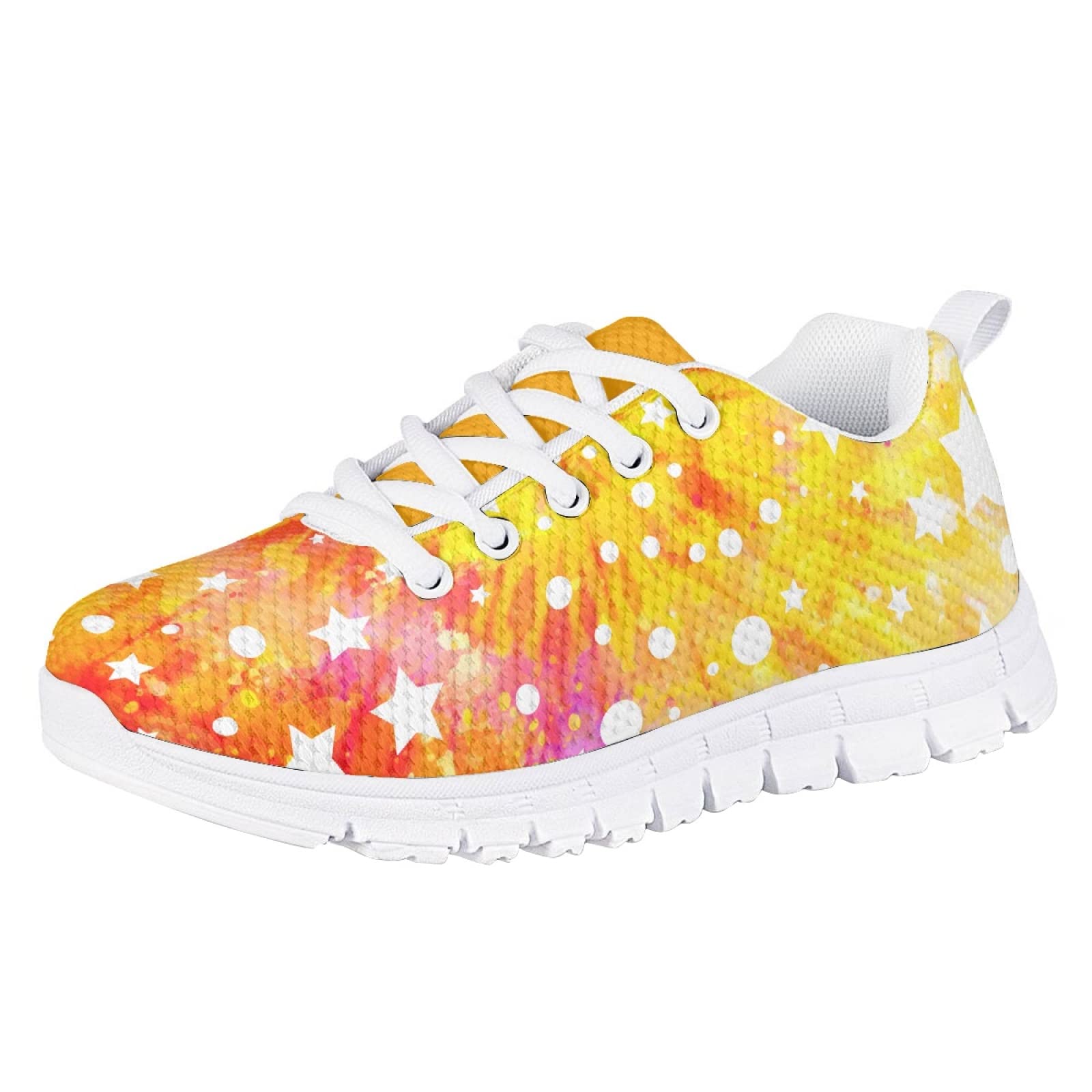 MARSVOVO Toddler Girl Sneakers Lightweight Breathable Athletic Slip On Girl Running Shoes Fashion Comfortable Resistant Sport Pre Walking Shoes for Boy Girl Stars Orange Printed Size 2 US