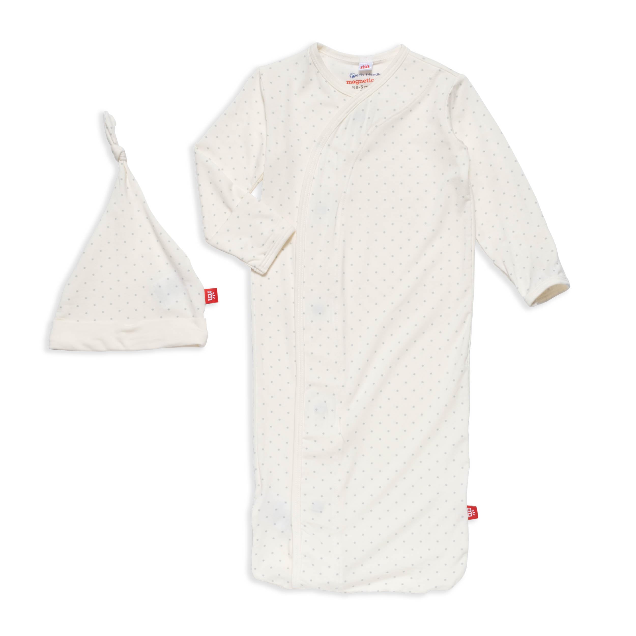 Magnetic Me Modal Newborn Sleeper Gown & Hat Set | Silky Soft Modal Fabric Sleep Sack | Pin Dot Cream | 0-3 Months