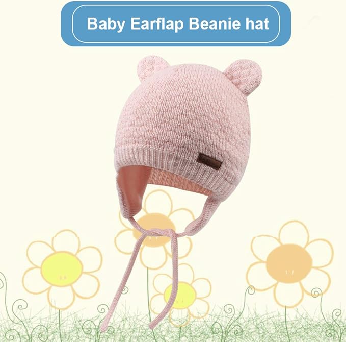 BAVST Baby Beanie Hat for Winter with Earfalp Cute Bear Kids Toddler Girls Boys Warm Knit Cap 0-2Years