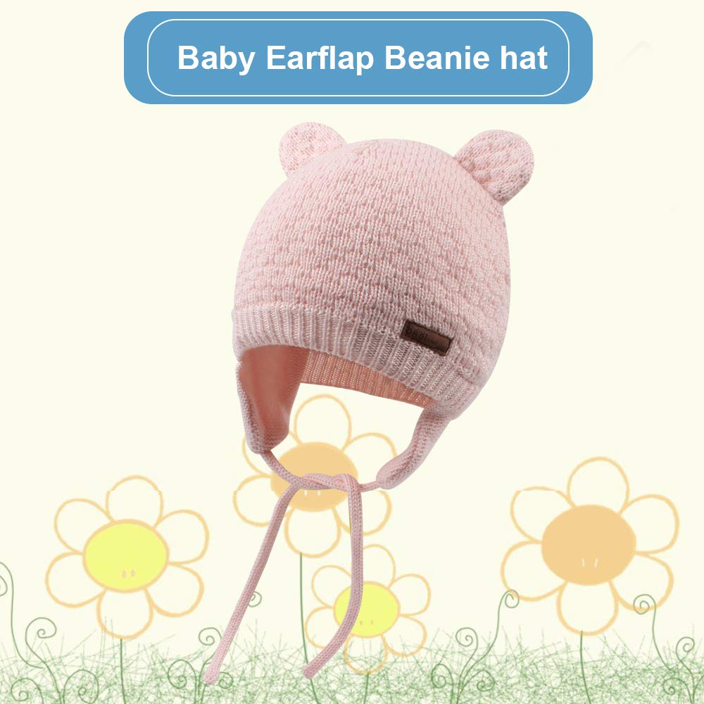BAVST Baby Beanie Hat for Winter with Earfalp Cute Bear Kids Toddler Girls Boys Warm Knit Cap 0-2Years(Pink, M)