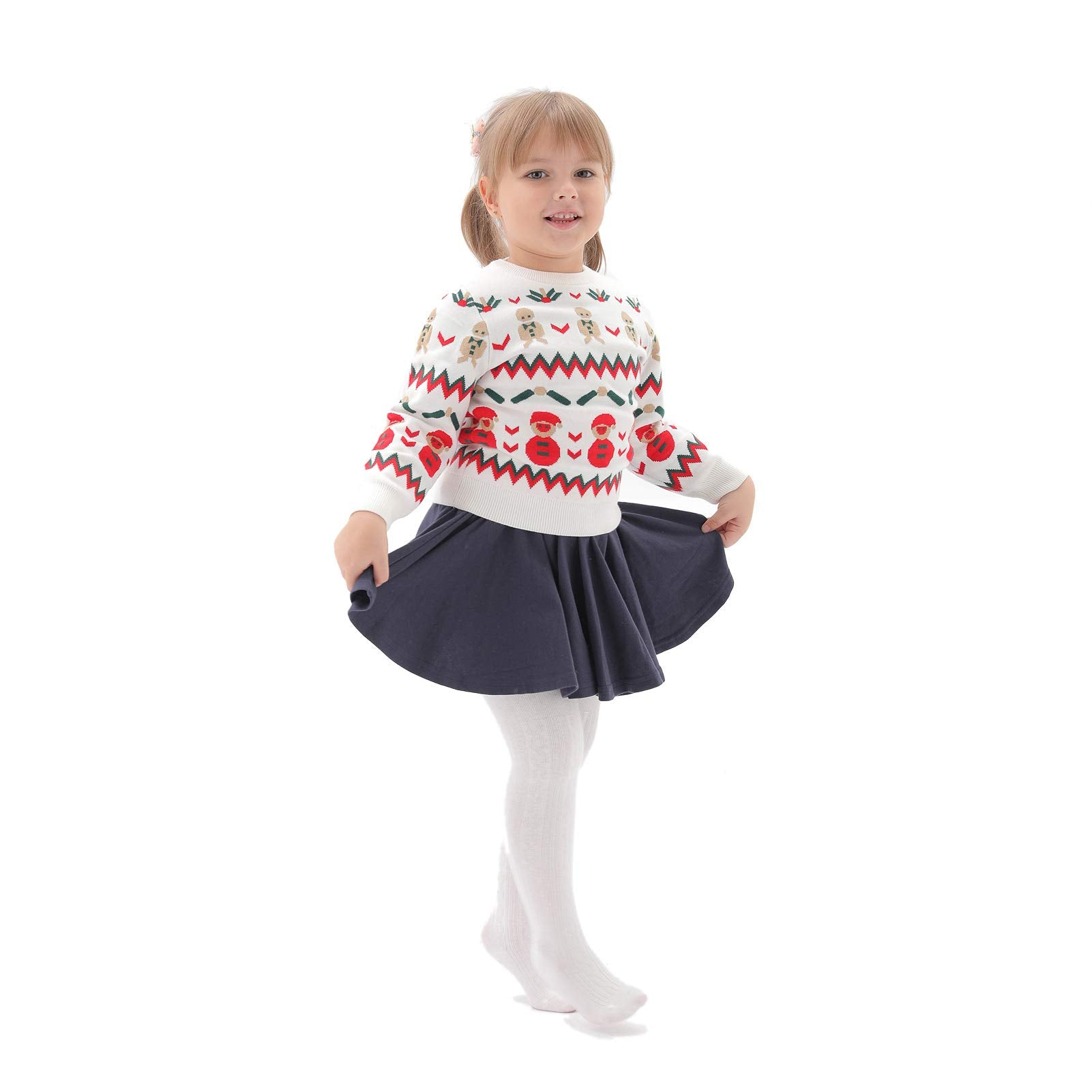 EPEIUS Toddler Girl Tights Baby Girls Seamless Cable Knit Leggings Solid Cotton Stockings Footed Pants for 12-24 Months 3 Pair Pack,White