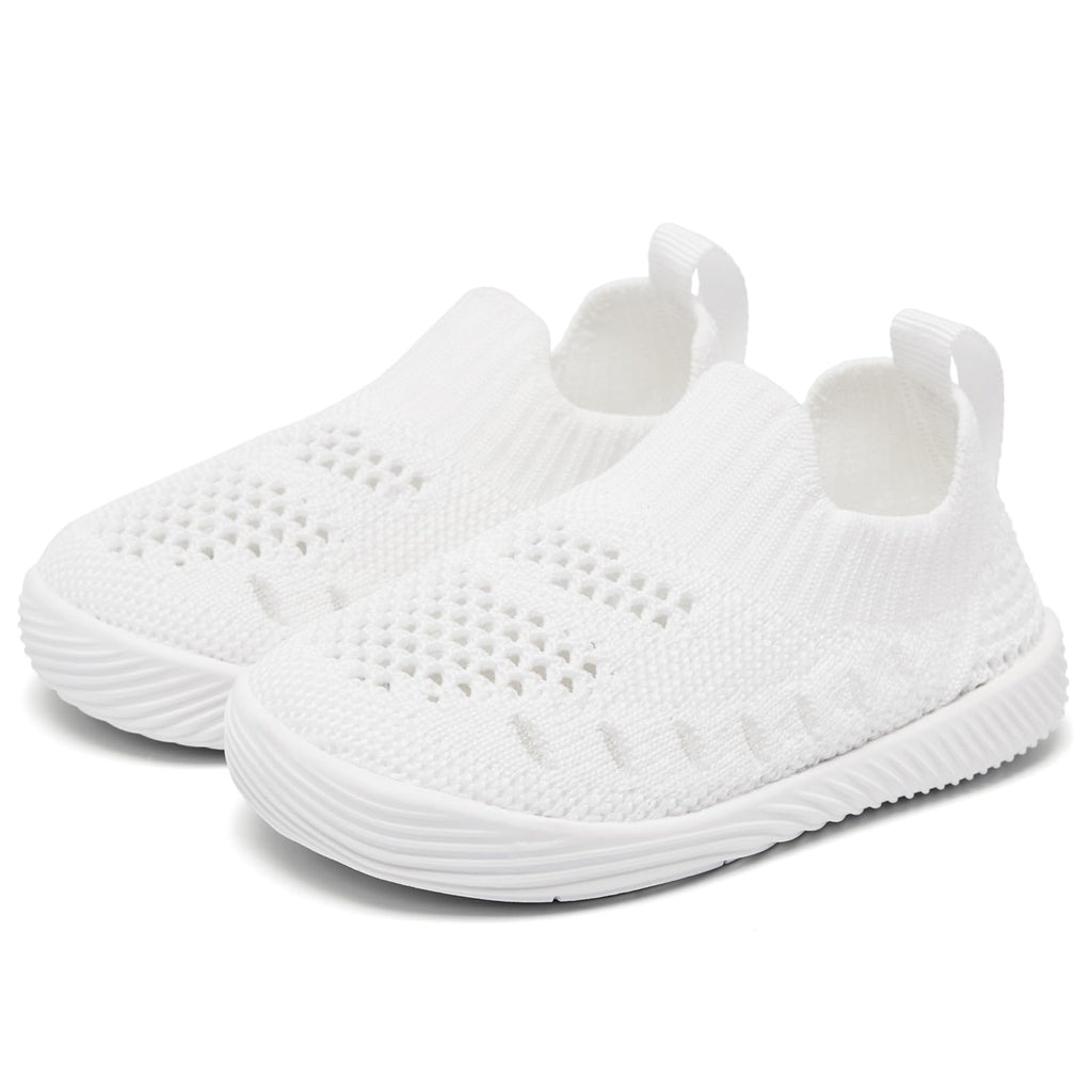 MORENDL Toddler Shoes Baby Walking Sock Shoes Non-Slip Breathable Boys & Girls Sneakers Infant Tennis Shoes Mesh White 18-24Months