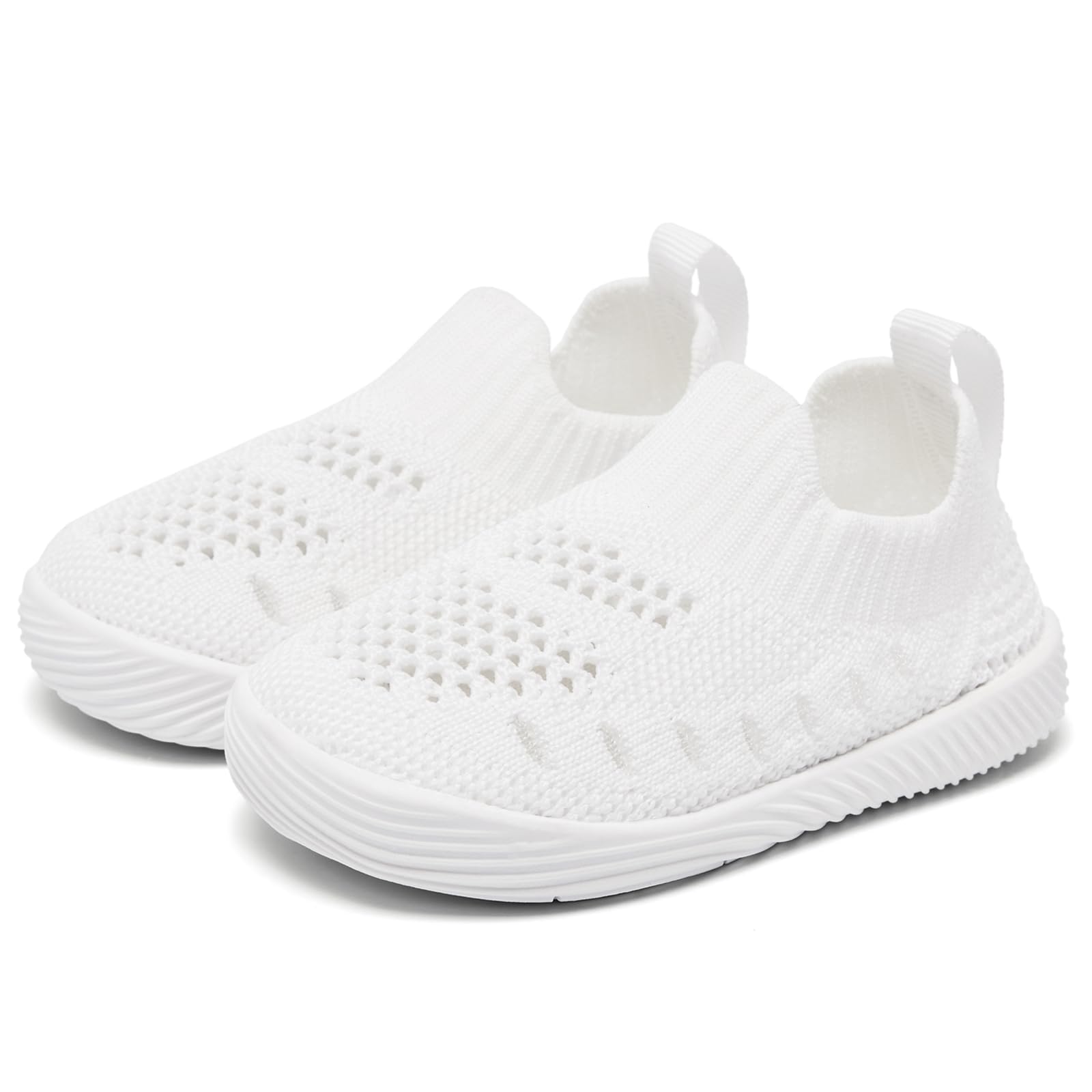 MORENDL Toddler Shoes Baby Walking Sock Shoes Non-Slip Breathable Boys & Girls Sneakers Infant Tennis Shoes Mesh White 18-24Months