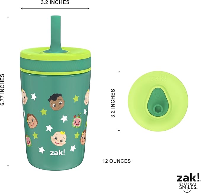 Zak Designs CoComelon Kelso Toddler Cups For Travel or At Home, 12oz Vacuum Insulated Stainless Steel Sippy Cup With Leak-Proof Design is Perfect For Kids (JJ, Cody, Nina)