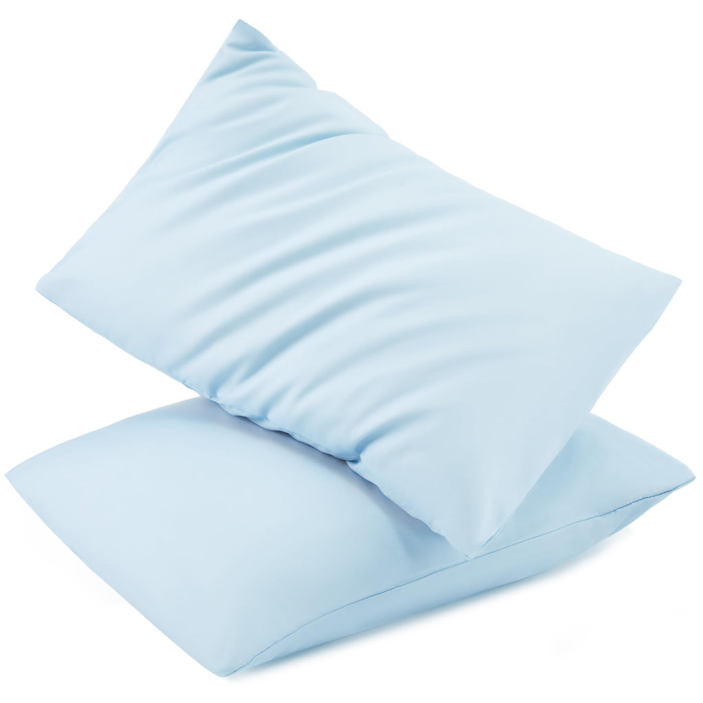 TILLYOU Toddler Pillowcase 2 Pack with Envelope Closure,13" x 18" Silky Soft Microfiber Travel Kids Pillowcase for Boys and Girls,Aqua Blue