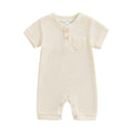 Kuriozud Newborn Baby Boy Girl Clothes Button Solid Short Sleeve Romper Jumpsuit Basic One Piece Outfits Baby Neutral Clothing Waffle Short Sleeve Apricot, 0-3 Months