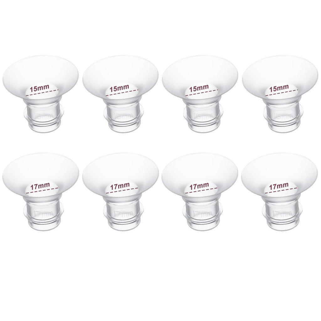 Flange Insert 15/17mm 8PCS Compatible with 24mm Flange/Shield of Most Pumps,Suitable for Momcozy/Medela/Spectra/TSRETE/Paruu Wearable Breast Pump,Reduce 24mm Tunnel Down to Correct Size,4pc/Size