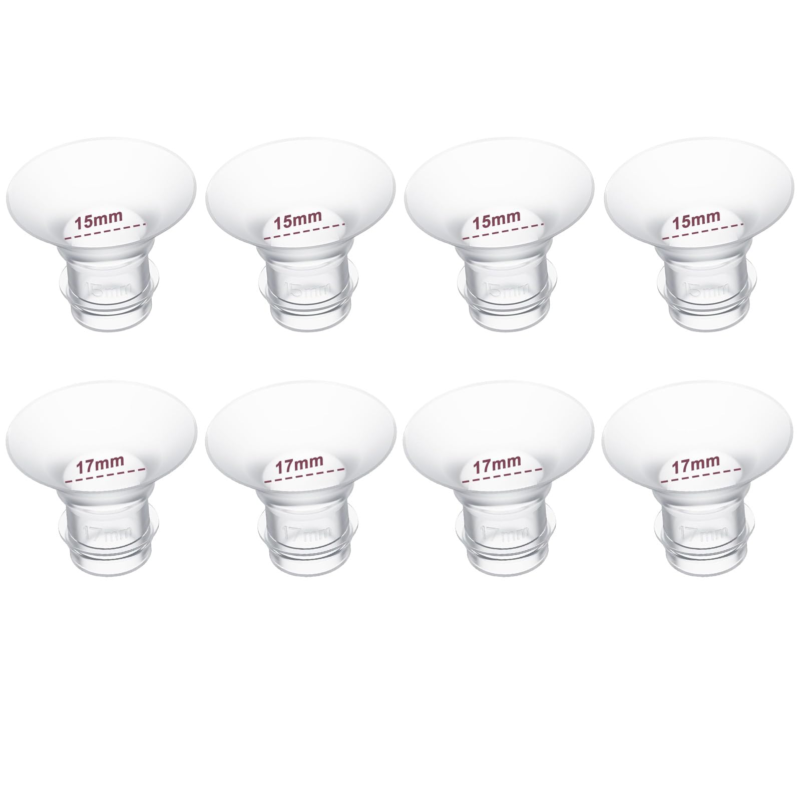 Flange Insert 15/17mm 8PCS Compatible with 24mm Flange/Shield of Most Pumps,Suitable for Momcozy/Medela/Spectra/TSRETE/Paruu Wearable Breast Pump,Reduce 24mm Tunnel Down to Correct Size,4pc/Size