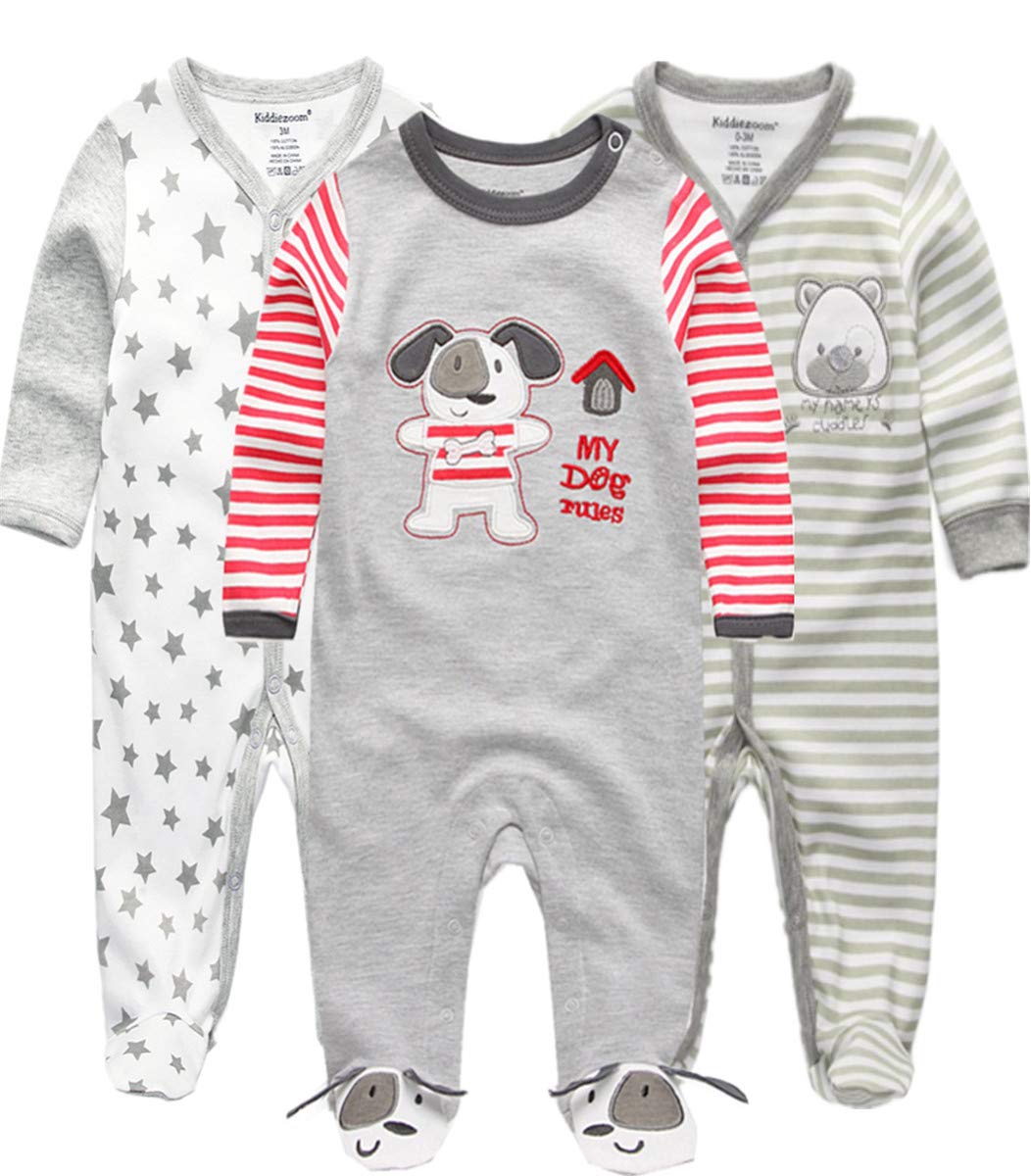 Kiddiezoom Baby and Toddler Boys'Snug Fit Footed One-Piece Romper Jumpsuit Cotton Footed Outfit