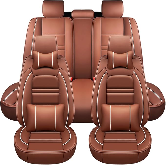 Car Seat Covers for Toyota Highlander 2001-2025 | 5-Seats Seat Covers, Waterproof Seat Protectors, Automotive Seat Covers (Full Set with Pillow,Coffee)