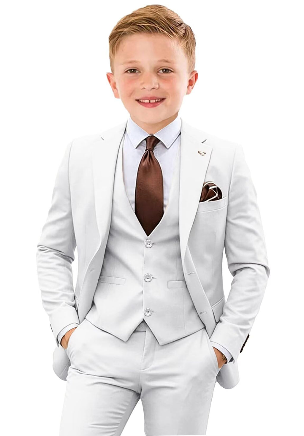 Tesscy Boy Suits Size 12 Kids Formal White First Communion Suit for Boys 3 Piece Slim Fit Tuxedo Suit Jacket Vest Pants Set with Tie