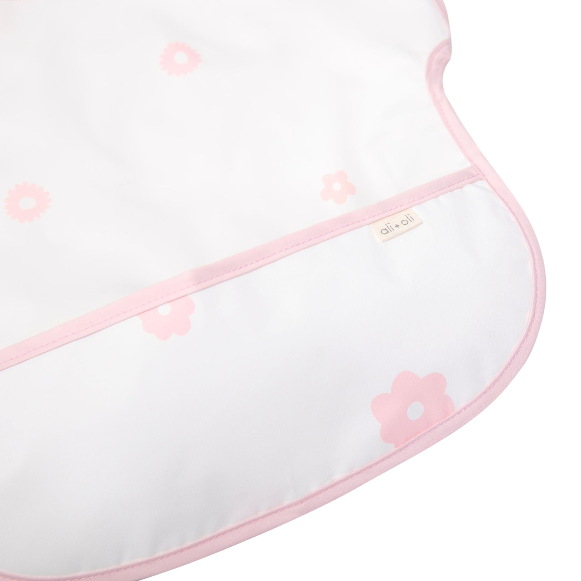 Ali+Oli Smock Bib for Baby (1-pc) Short Sleeve (Pink Flowers) BPA-Free Oeko-Tex Certified, Mess Proof Baby Bib for Eating, Waterproof Baby Smock, Machine Washable, Toddlers Ages 6m+