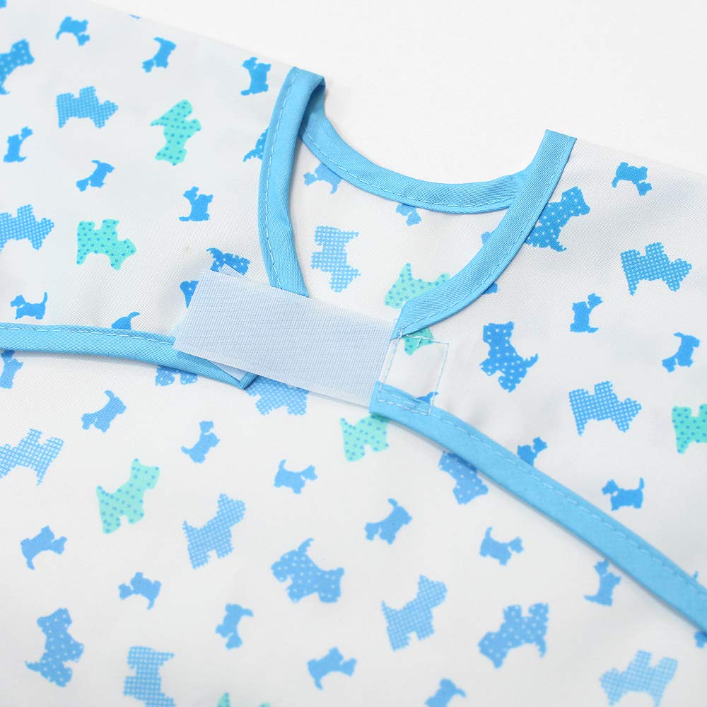 Plie Long Sleeve Waterproof Bib for Toddlers – Soft Feeding Smock for Baby Mealtime, Self-Feeding, Painting & Messy Play, BPA-Free, Easy Clean (6–24 Months) - Blue/Puppy