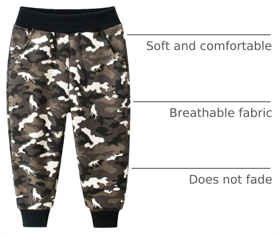 HUAER& Baby Boy's Jogger Pants Dinosaur Car Drawstring Elastic Sweatpants (Brown camo + Green camo 6Years)