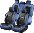 Coverado Car Seat Covers Full Set, Nappa Leather Seat Covers for Cars, Car Seat Cushion Car Seat Protector, Front and Back Seat Protectors Cushions Universal Fit for Most Cars Vehicles(Blue&Black)