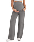 G4Free Maternity Work Pants with Pockets Wide Leg,Mocha Brown,XS,Regular