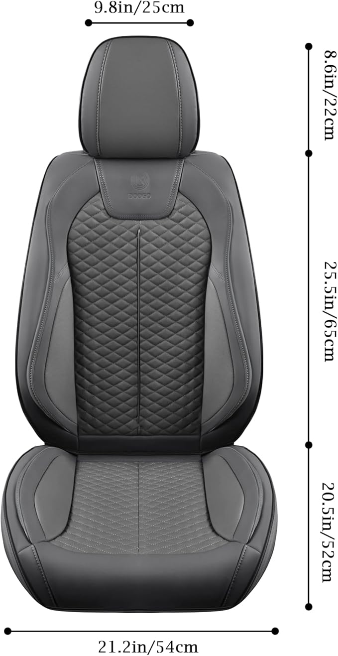 Doogo Car Seat Covers, Front Seat Covers, Automotive Seat Covers 2PCS, Luxury Gary Leather Driver Seat Cover Universal Fit for SUV Sedan Truck Truck