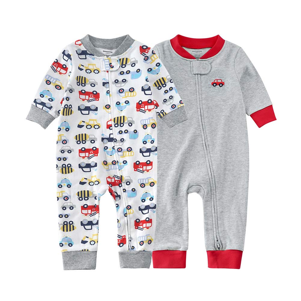 Teach Leanbh Baby 2-Pack Footless Pajamas Cotton Long Sleeve Printing 2 Way Zipper Romper Jumpsuit Sleep and Play 3-24 Months (3-6 Months, Planet)