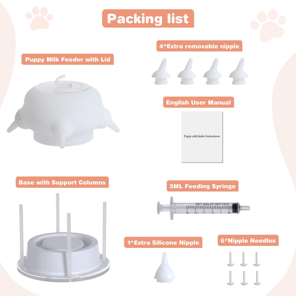 Elevonix Nursing Nipple for Kittens, Nursing Nipple with 4 Adjustable Detachable Nipples – Perfect Replacement for Nursing Bottles, Puppy Feeder for Newborn Kittens & Puppies, 200ml Capacity(White)