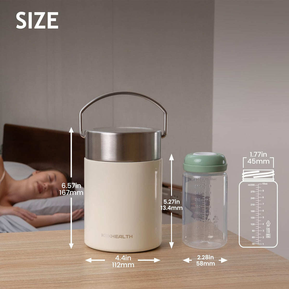 KEKHEALTH 11oz Stainless Steel Breast Milk Cooler, 360° Cooling Gel Ring, 14-Hour Cold Storage, BPA-Free 11oz Bottle, Leak-Proof Portable Cooler for Half-Day Pumping, Work & Travel