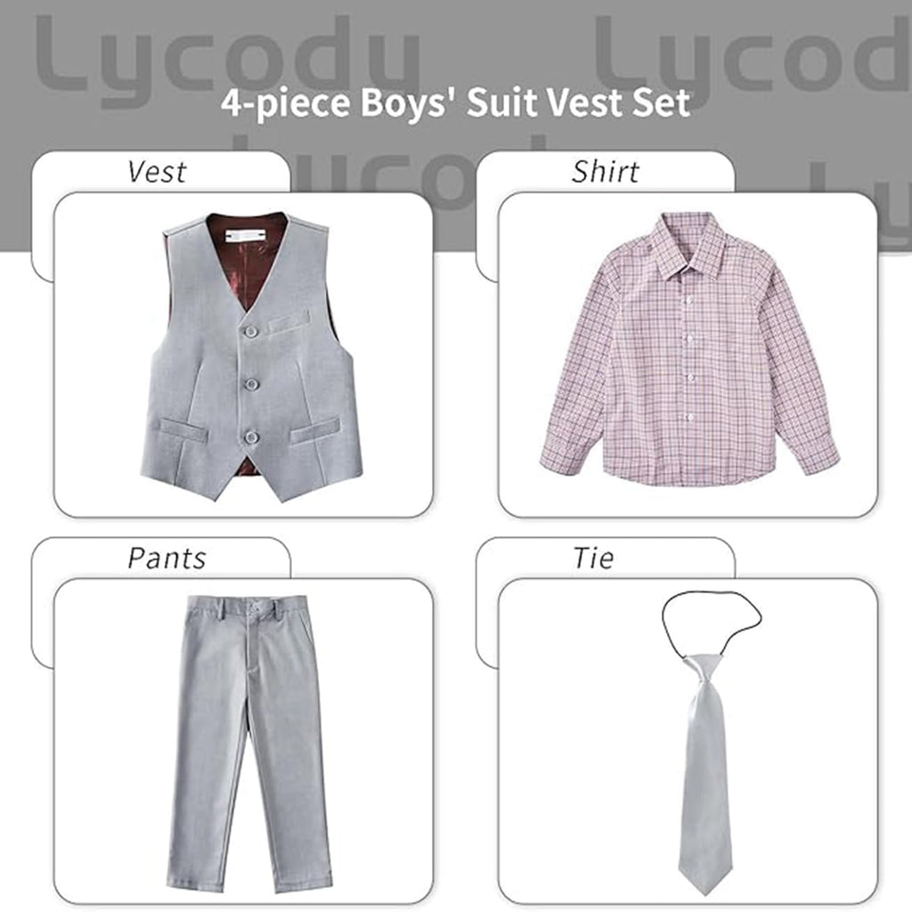 Boys Suit Set for Kids Formal Tuxedo Suits for Wedding, Light Grey, 3T