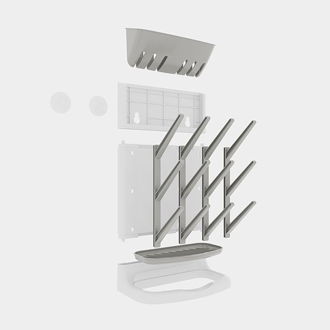IEEK Baby Bottle Drying Rack,Space Saving Countertop Drying Rack for Baby Accessory & Pump Parts,Suction Cup Wall Mounted Bottle Rack Holder Large Vertical Drying Tower,Grey and White