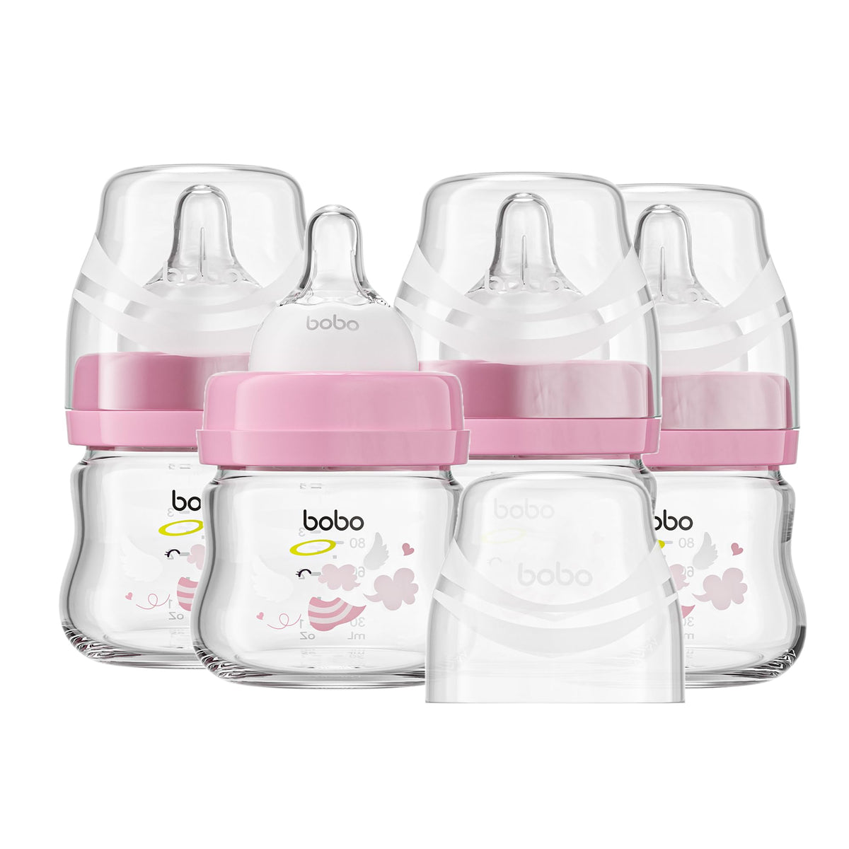 YOHKOH Glass Baby Bottles with Slow Flow Nipple, Newborn Anti-Colic Baby Bottles for 0+ Months, Wide Neck Feeding Bottle, Clear (Multicolour, 2.7oz (Pack of 2))