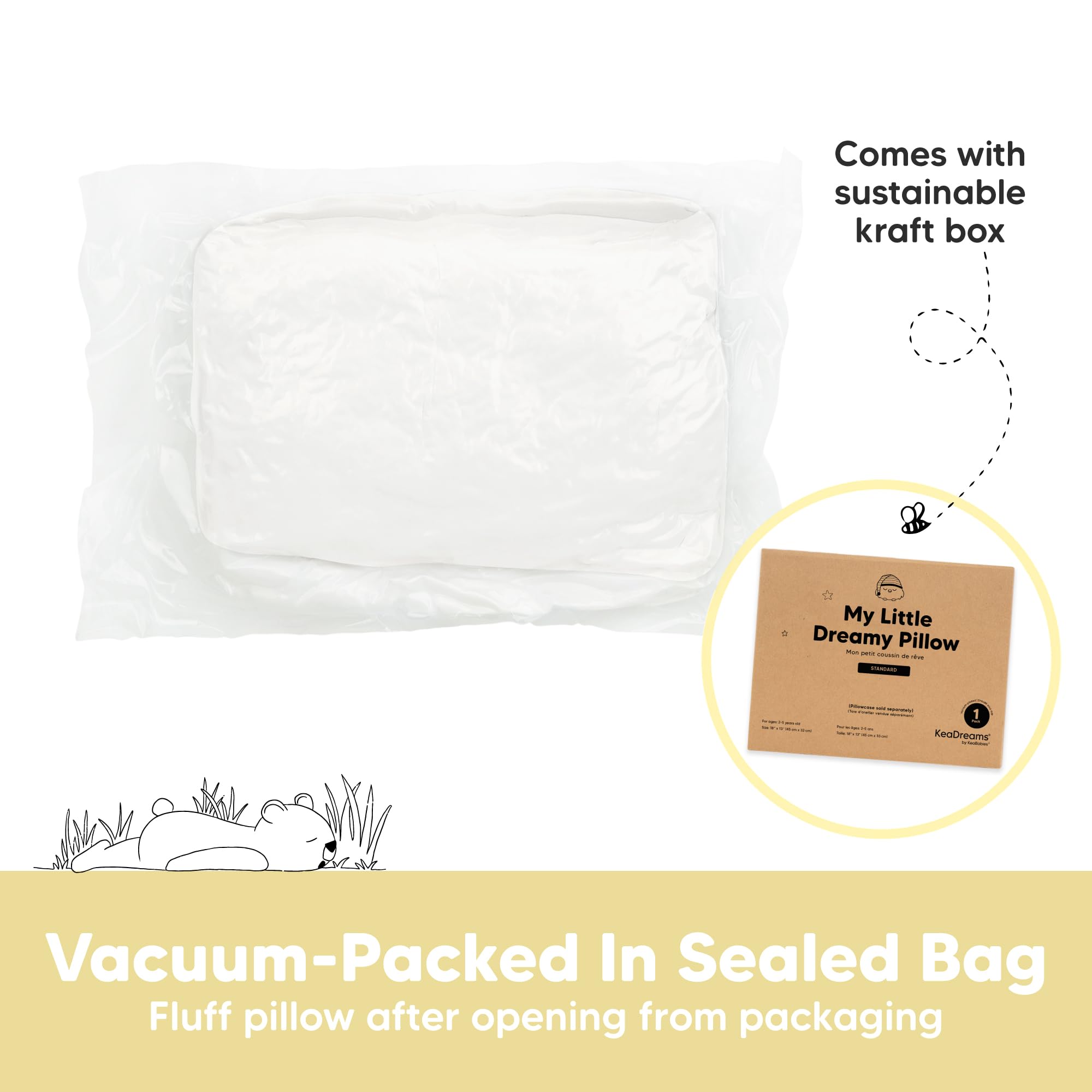 KeaBabies 1pk Toddler Pillows 2 Year Old to 5,13x18 Kids Pillow(Soft White)