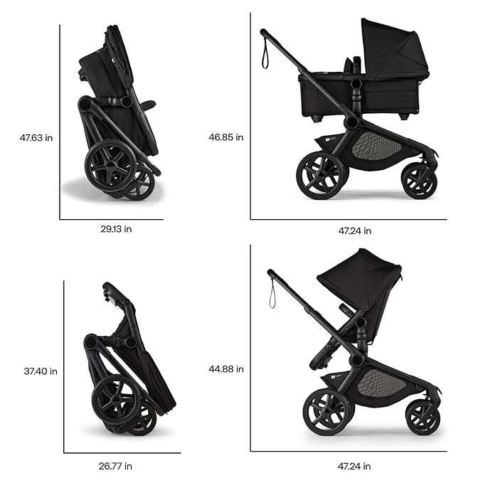 Bugaboo Kangaroo All-Terrain Single-to-Double Tandem Stroller for Infant and Toddler, for Up to Three Kids, XL Wheels, One-Hand Operation, Large Bassinet, XL Underseat Storage, Black/Midnight Black