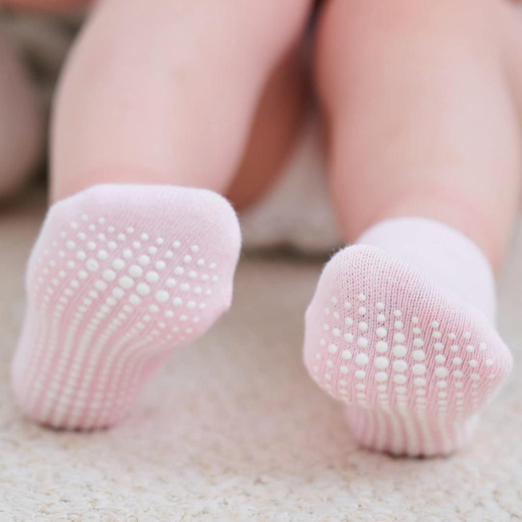 ZAPLES Baby Girls Non Slip Grip Ankle Socks with Anti Skid Soles for Infants Toddlers, Girls - 12 Pairs, 4-7 Years