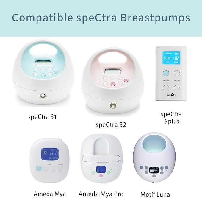 Pump Parts Compatible with Spectra S1/S2/9 Plus, Not Original Accessories, Full Set Replacements Include 28mm Flange, Duckbill Valve, Backflow Protector, Tubing and Bottle