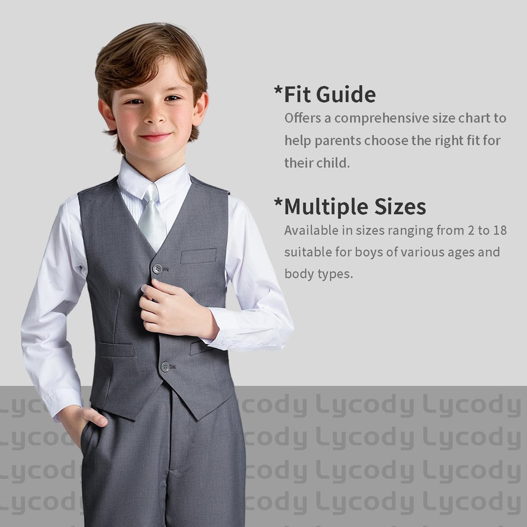Lycody Boys Suit Vest Set Formal Dress Suits Wedding Outfit, Gray, 2T