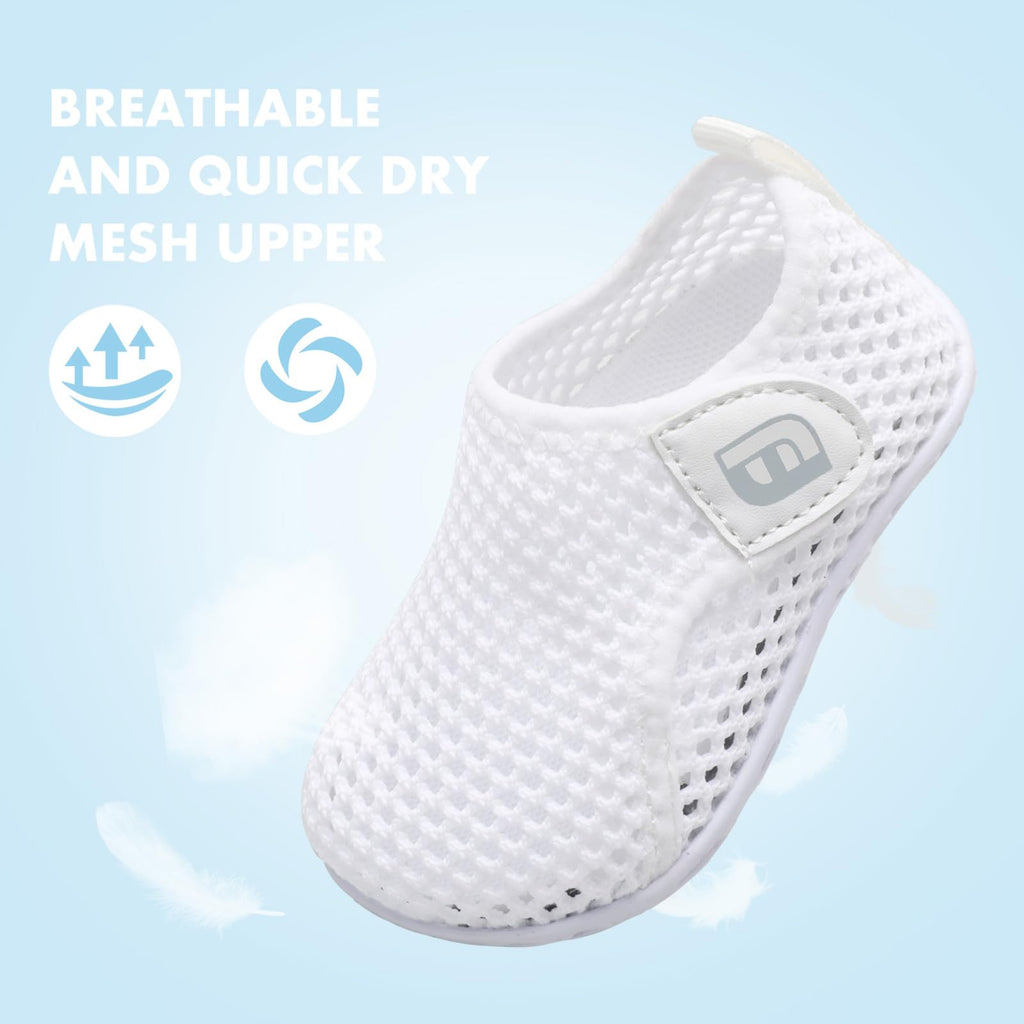 Kids Water Shoes Non-Slip Quick Dry Swim Barefoot Aqua Shoes for Toddler Boys Girls Mesh White 6-12 Months Infant