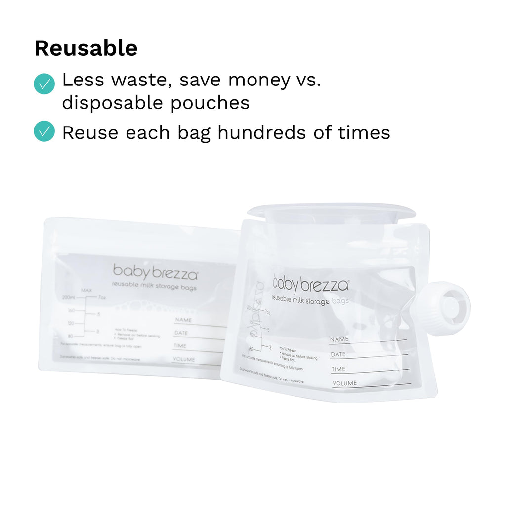 Baby Brezza Reusable Breastmilk Storage Bags, 10 Pack With Filling Funnel