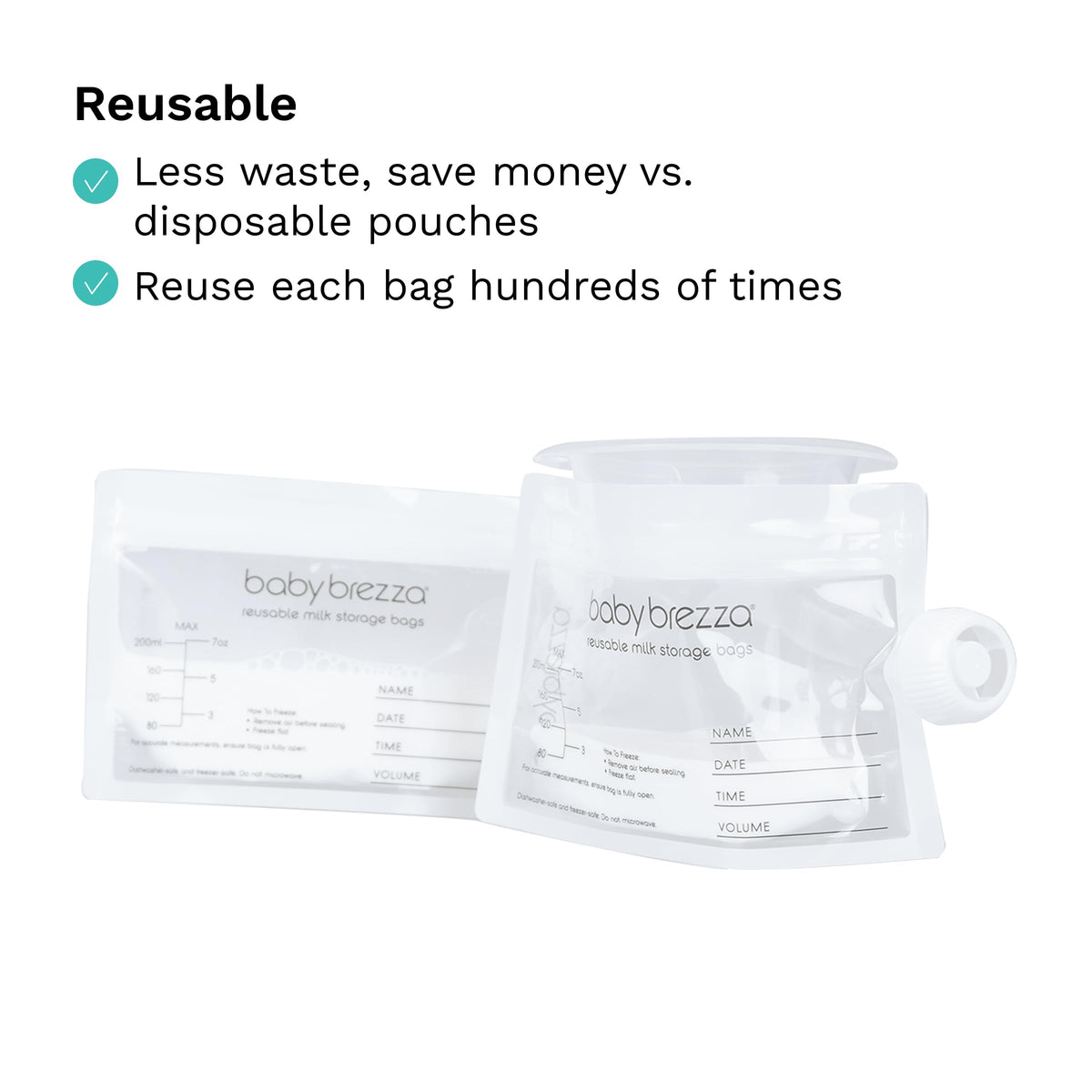 Baby Brezza Reusable Breastmilk Storage Bags, 10 Pack With Filling Funnel