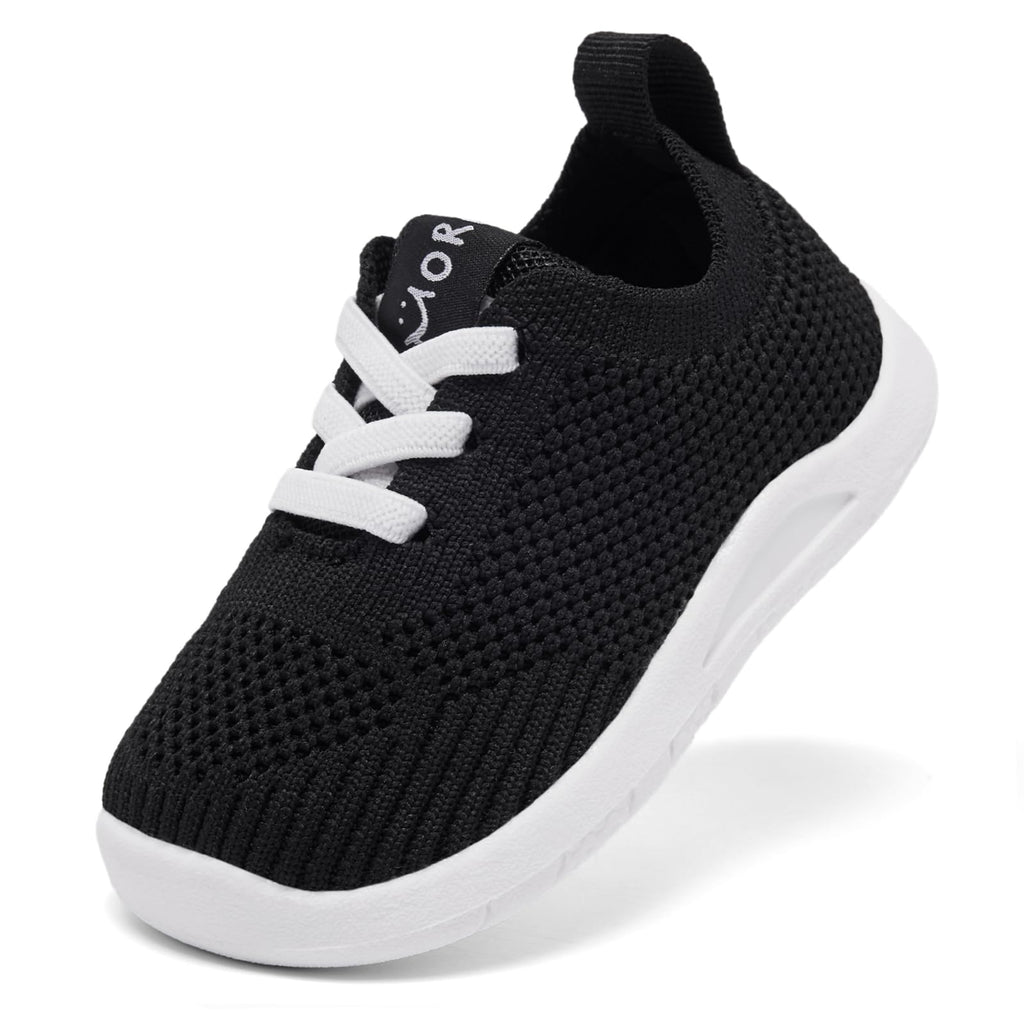 MORENDL Toddler Shoes Baby Walking Sock Shoes Infant Sneakers Boy Girl Barefoot Tennis Shoe Non-Slip Brethable Black 6-9 Months