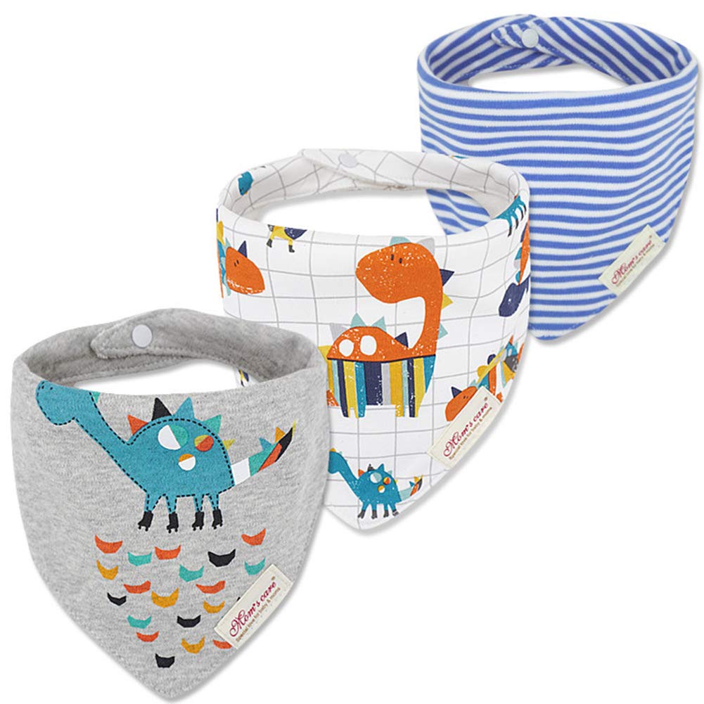 JN&LULU 3 Pack Newborn Baby Bibs Bandana Drool Bibs for Drooling Cotton Baby Gifts (dinosaur bibs)