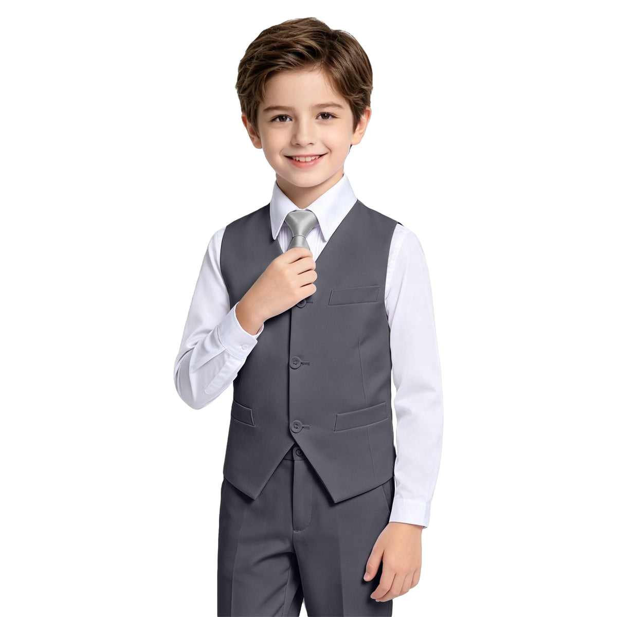 Lycody Boys Suit Vest Set Formal Dress Suits Wedding Outfit, White, Size 7