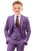 Boys Tuxedo Suit Purple 4 Piece Slim Fit Formal Wedding Outfit Kids Suits for Boy Dress Clothes Set with Tie Size 14
