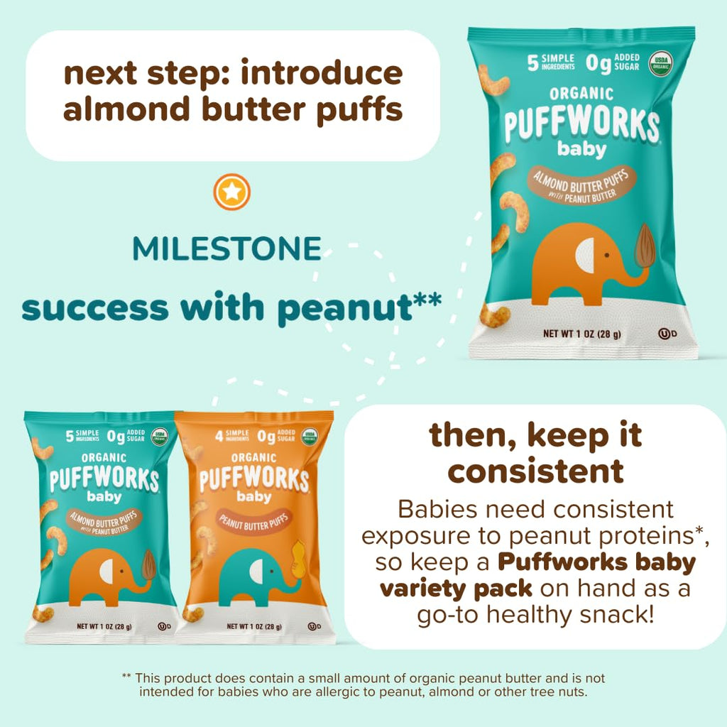 Puffworks Organic Baby Peanut Butter Puffs, 0.5 oz, 12 Pack