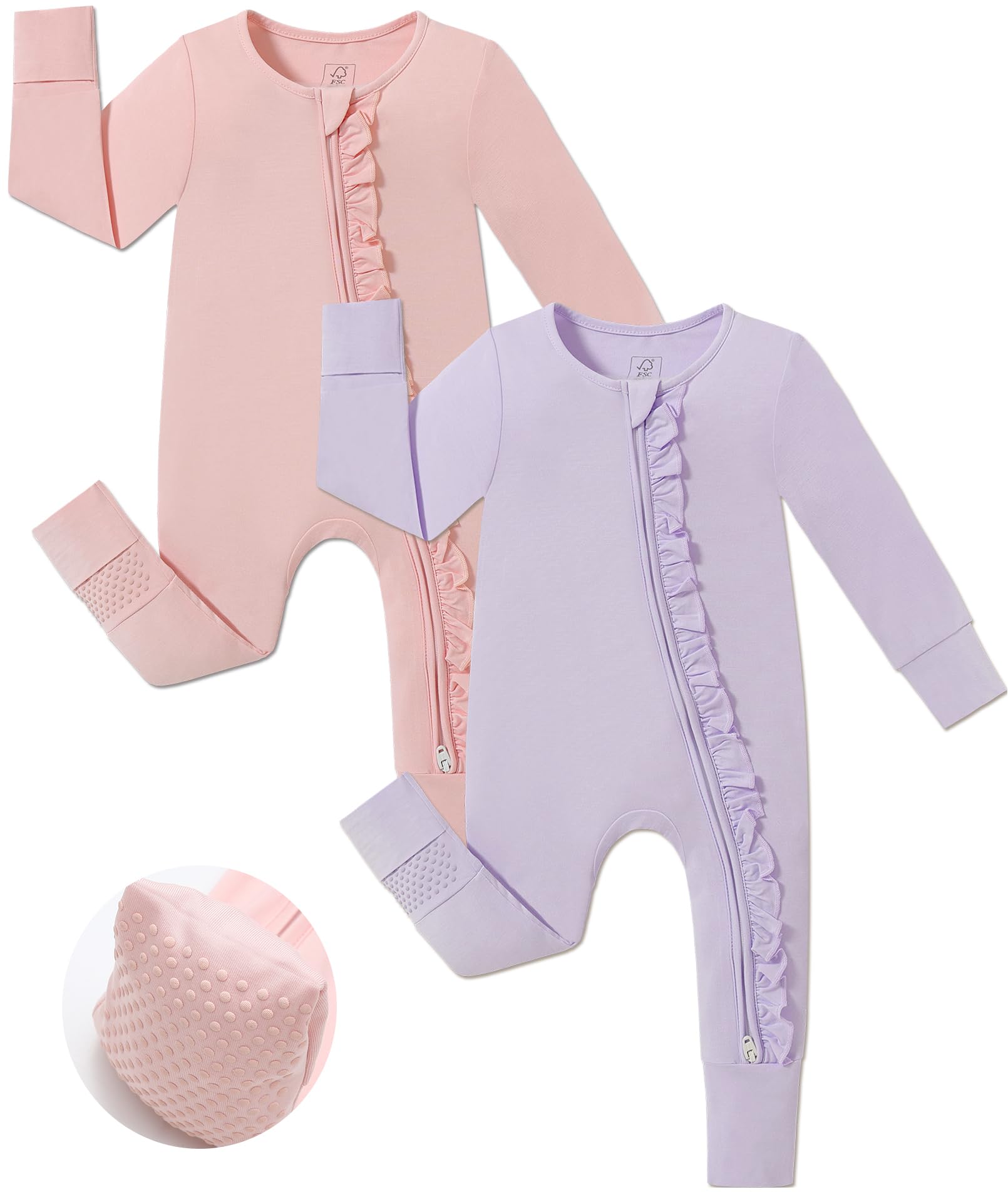 JunNeng Baby Girl Viscose from Bamboo Sleeper Pajamas with Mitten Cuffs